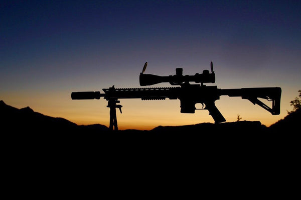night shot of AR15 tactical bipod