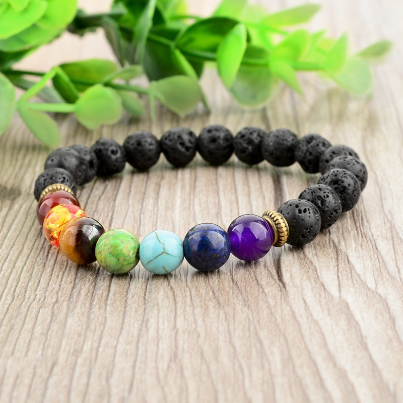 Bracelet 7 chakras pierre de lave