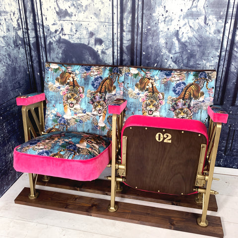 tigers teatime with pink panelling vintage cinema seats