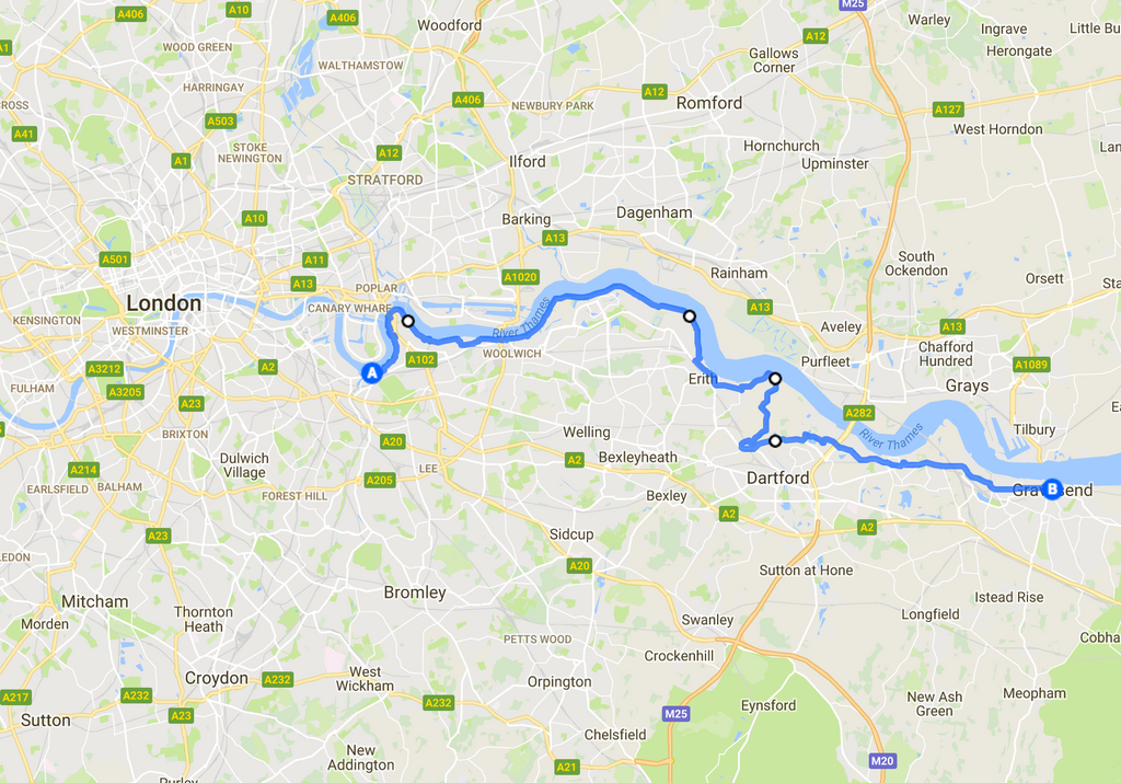 Greenwich to Erith cycling route map