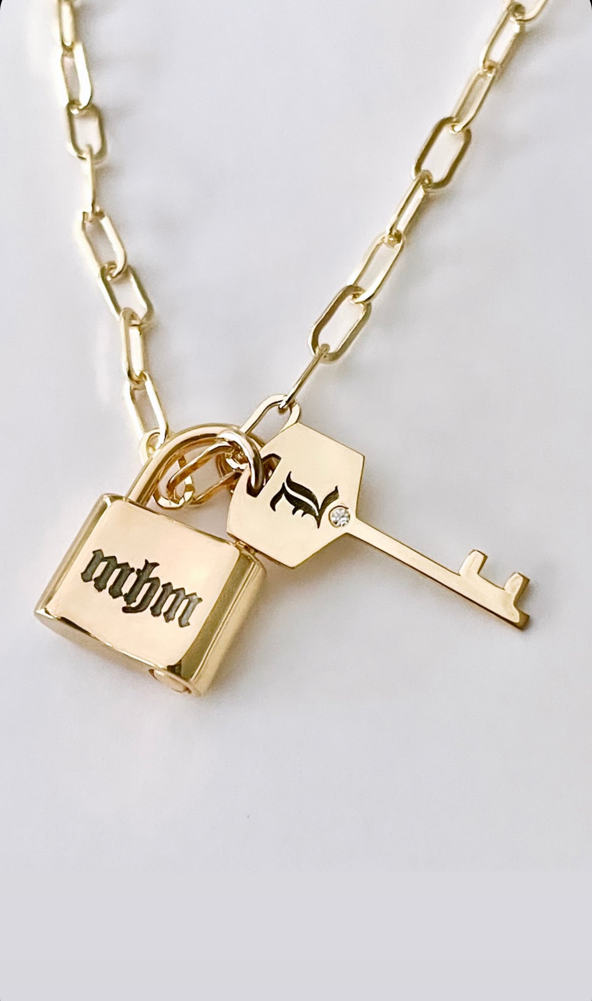 Sarah Personalized Lock and Key Necklace Sterling Silver Pendant with Gold-Filled Chain / 18