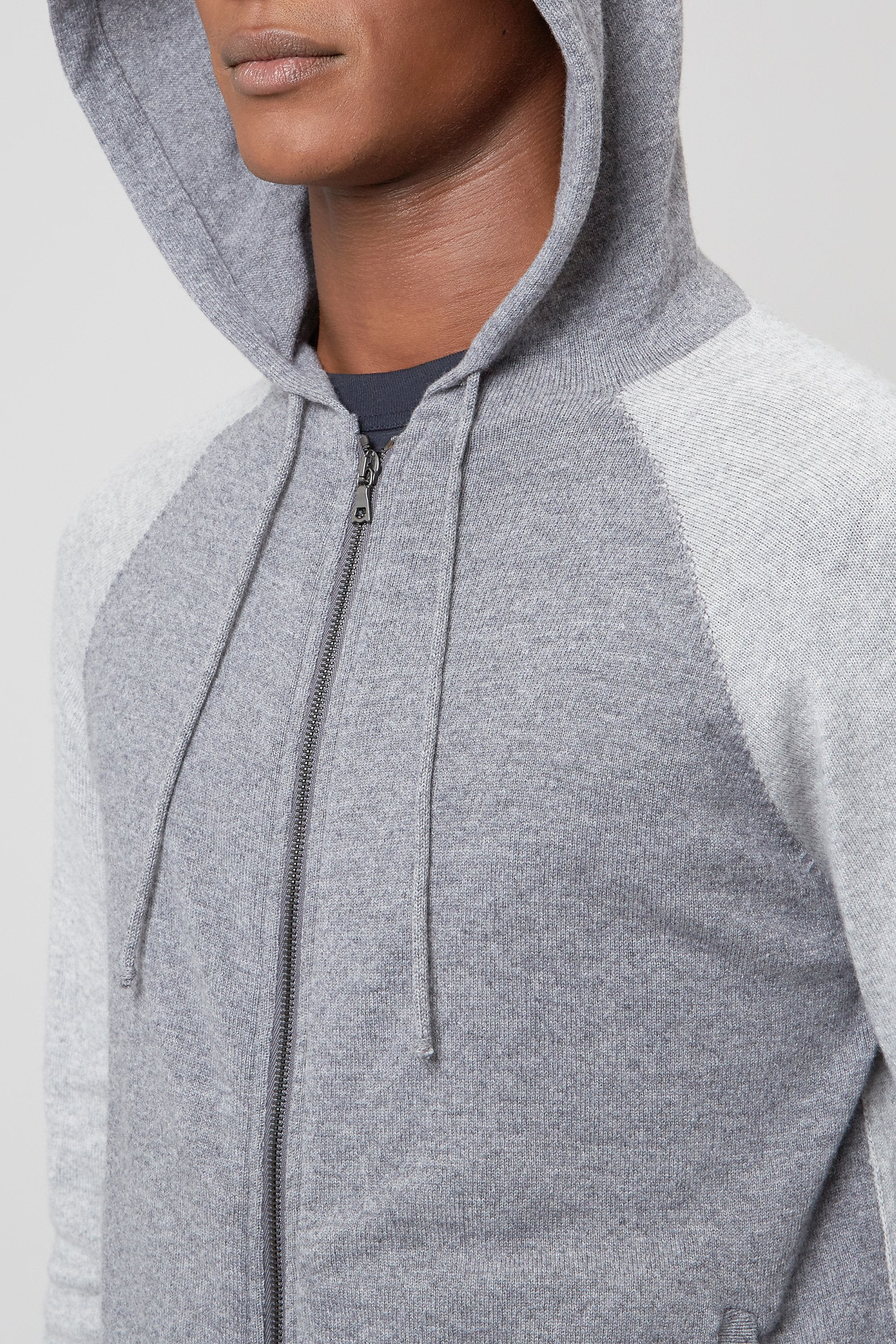 Grey Wool & Cashmere Seamless Hooded Zip Sweater — Wolsey