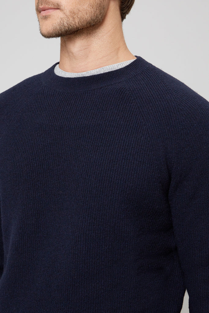 NAVY FISHERMANS RIB CREW NECK PULLOVER — Wolsey