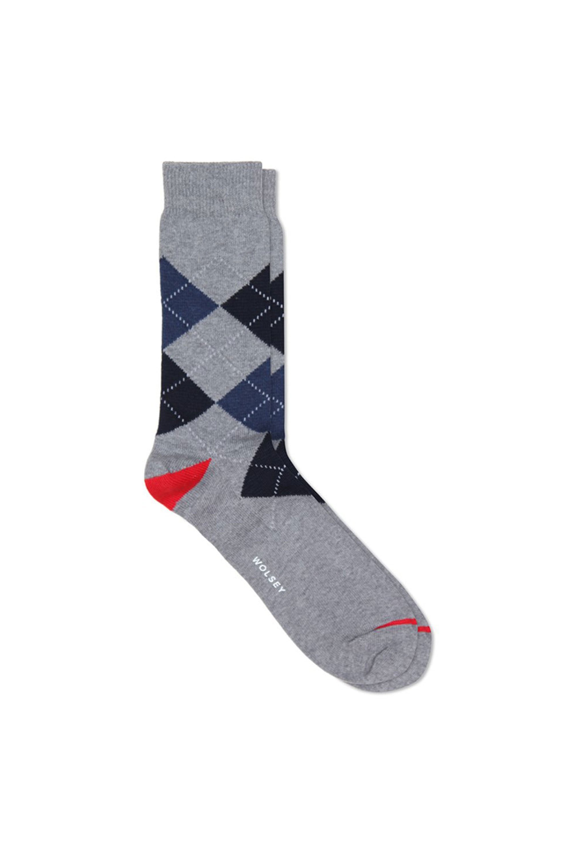 Mid Grey Cotton Blend Argyle Sock — Wolsey