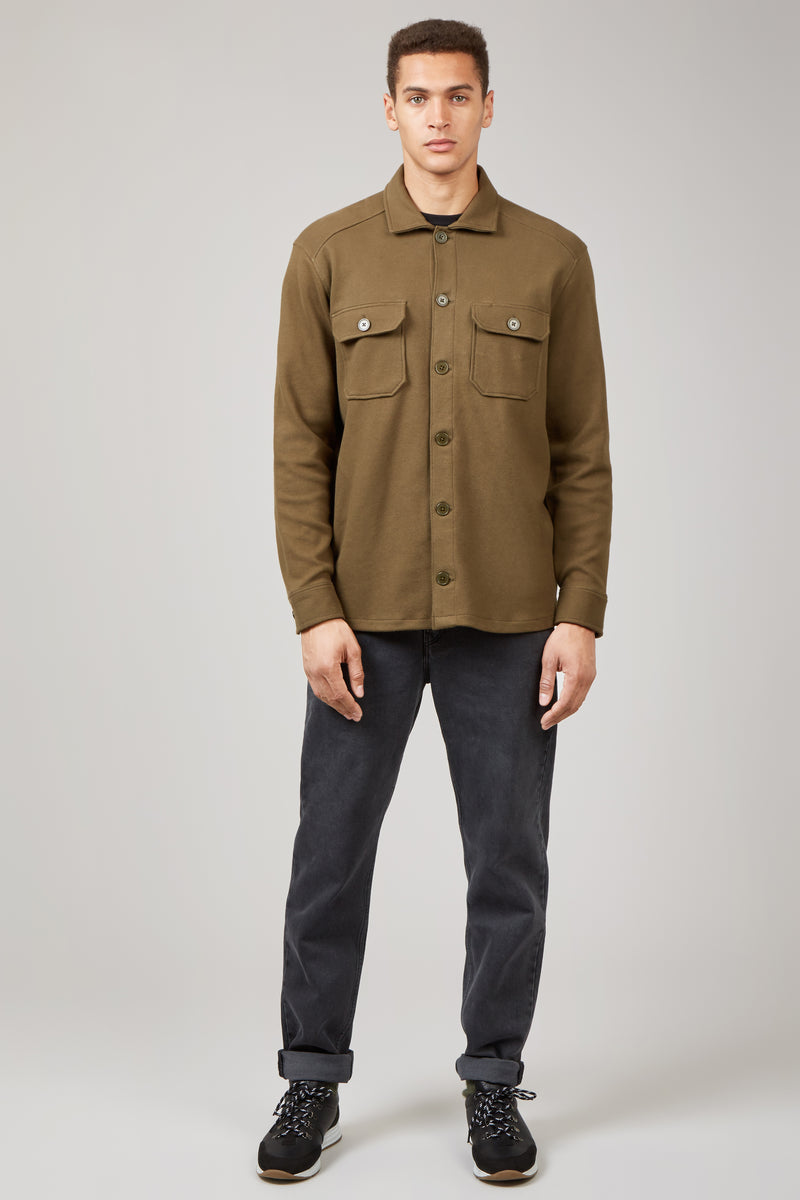 Army Green Jersey Over Shirt — Wolsey