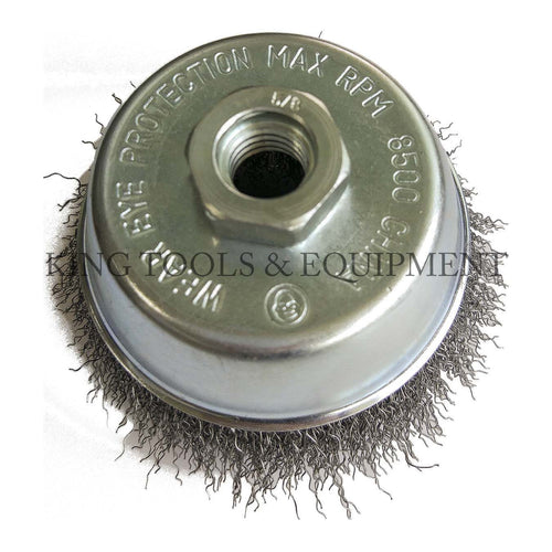 KING 4" 5/8" Dr. Crimped WIRE CUP BRUSH, 8500 RPM Max