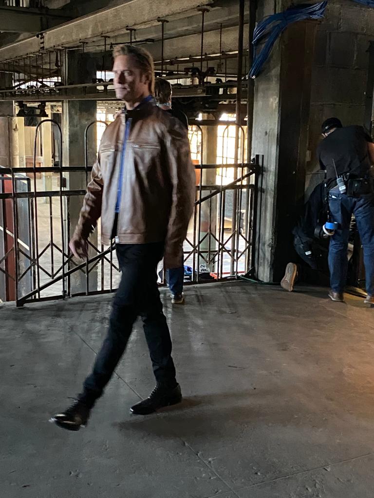 Josh Holloway wearing Ron Tomson leather jacket for Rams draft trailer