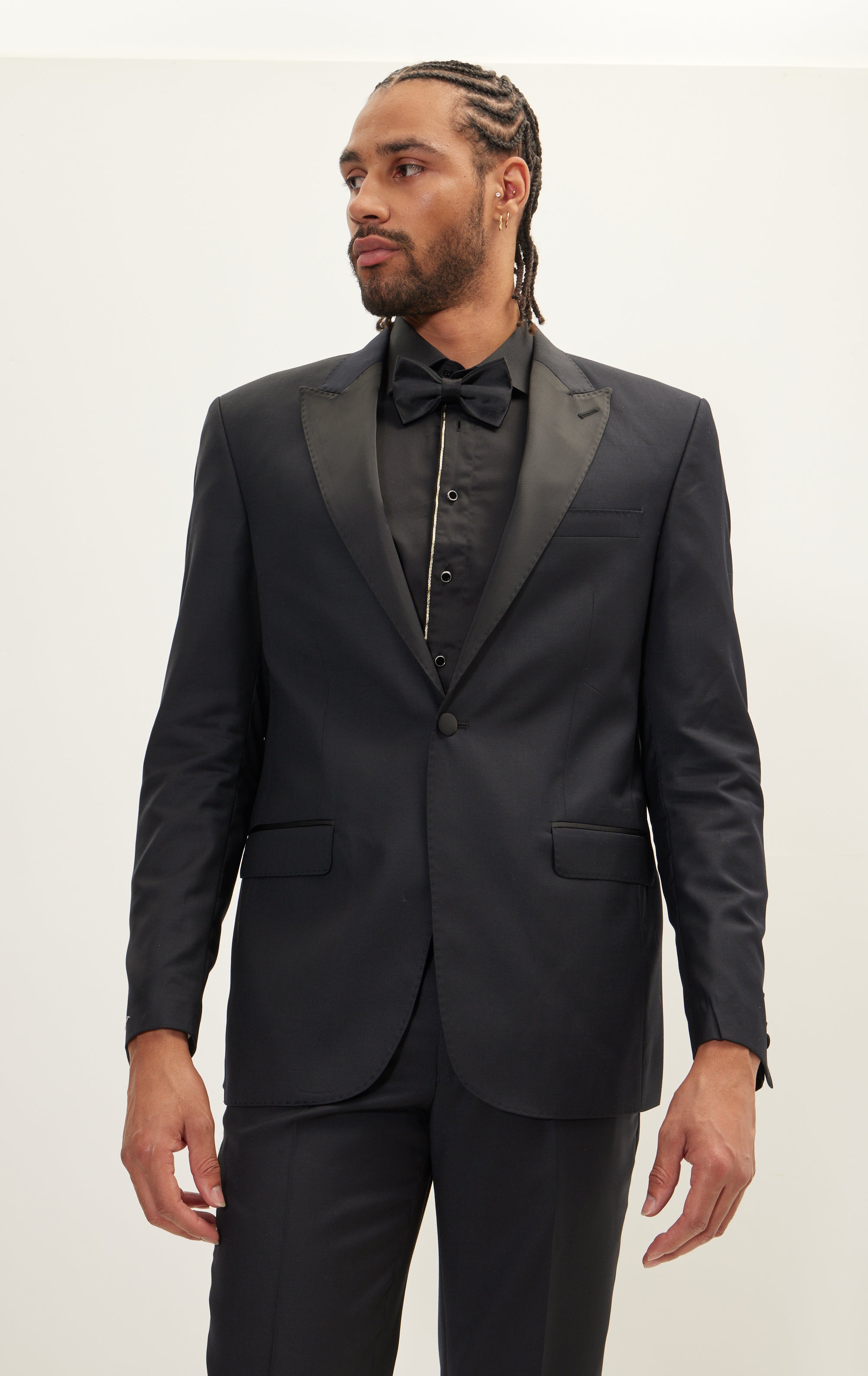 N° R273 SUPER 180S WOOL SINGLE BREASTED TUXEDO SUIT - JET BLACK