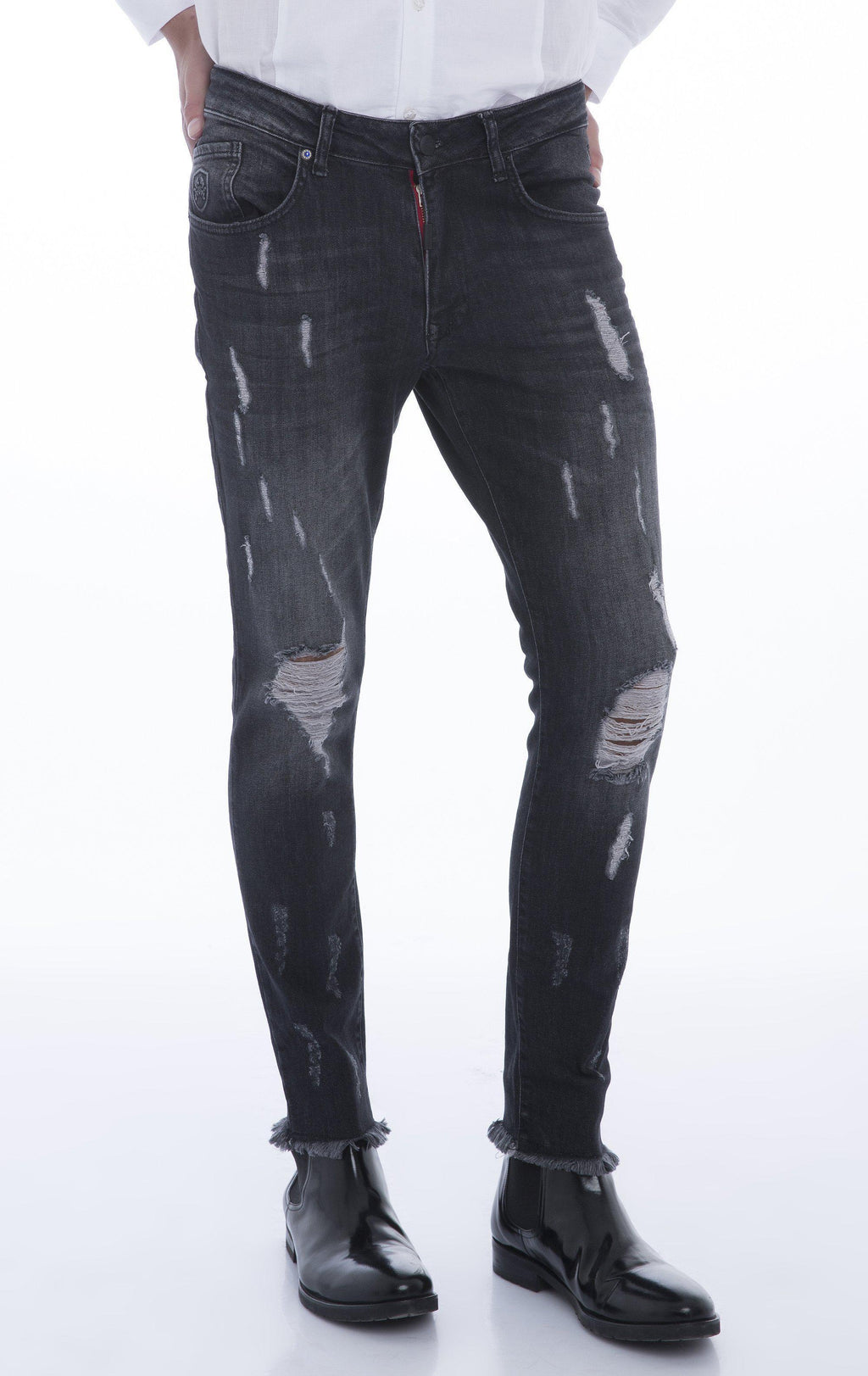 black jeans ripped hem