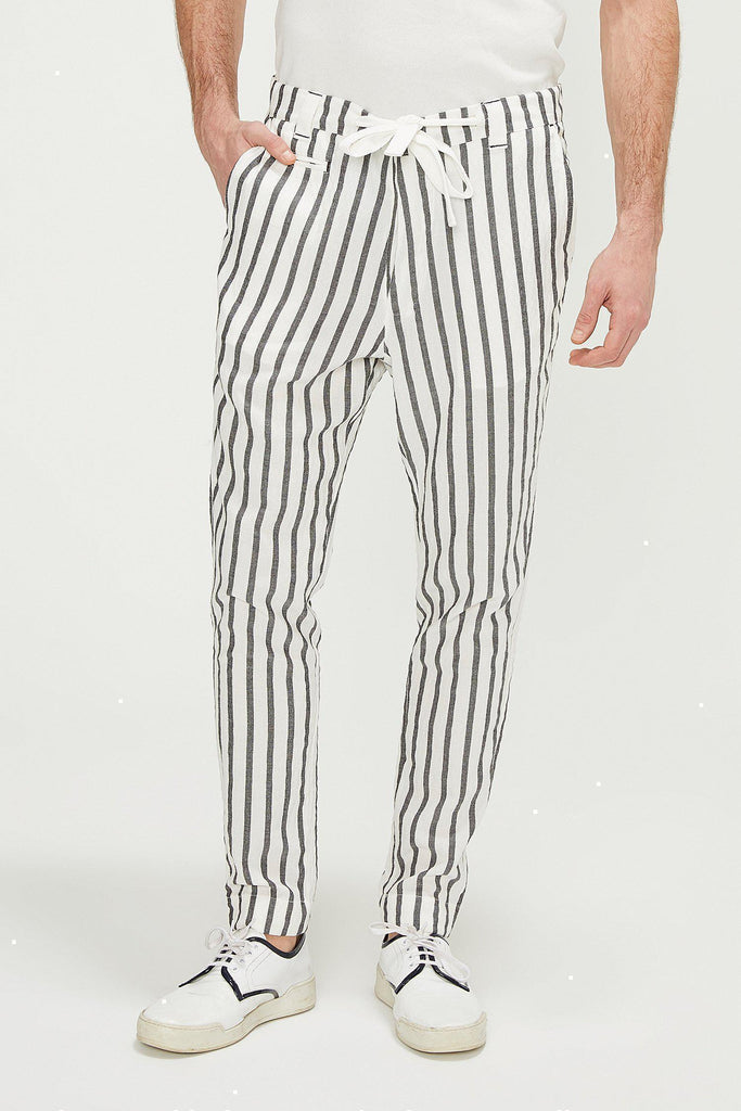 white striped black pants