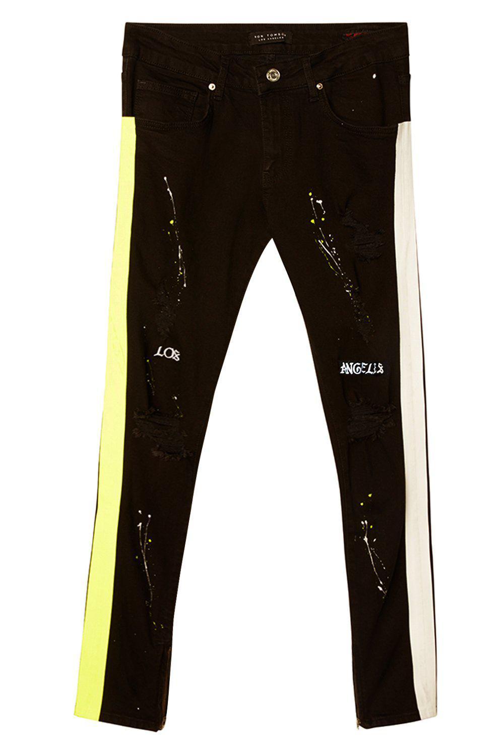 Embroidered Splatter Neon Skinny Jeans - Yellow | Ron Tomson