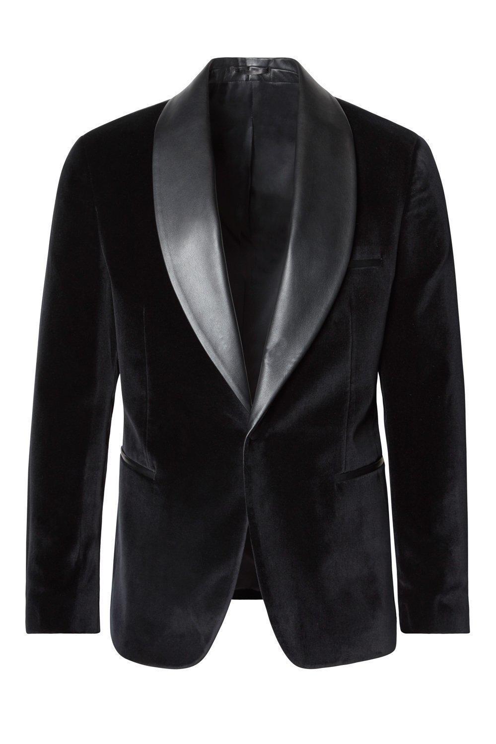 Italian Velvet Leather Shawl Lapel Tuxedo - Black | Ron Tomson