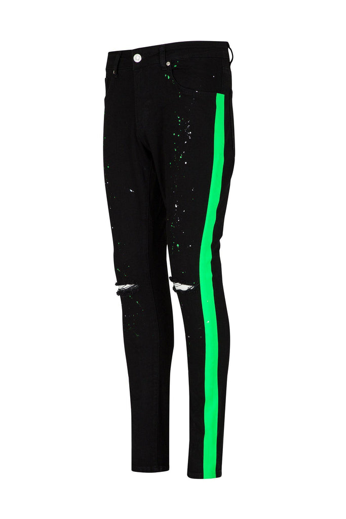 black and green striped pants