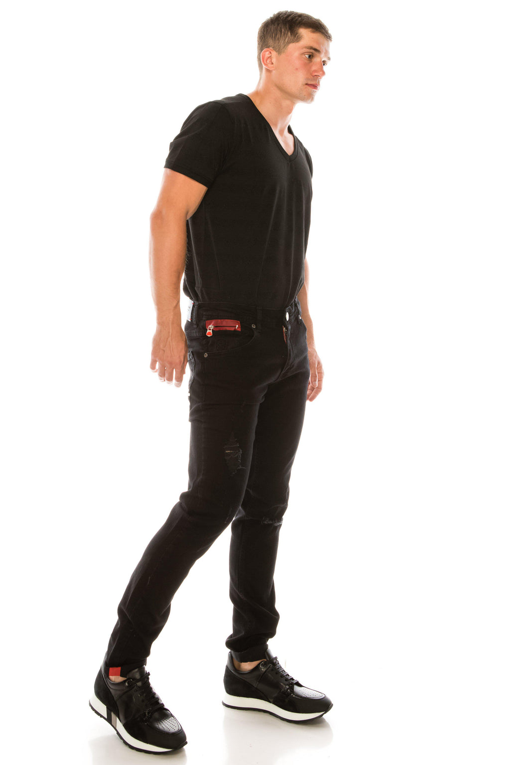 jord Alabama Rusten Ripped Washed Skinny Jeans - Black Red | Ron Tomson