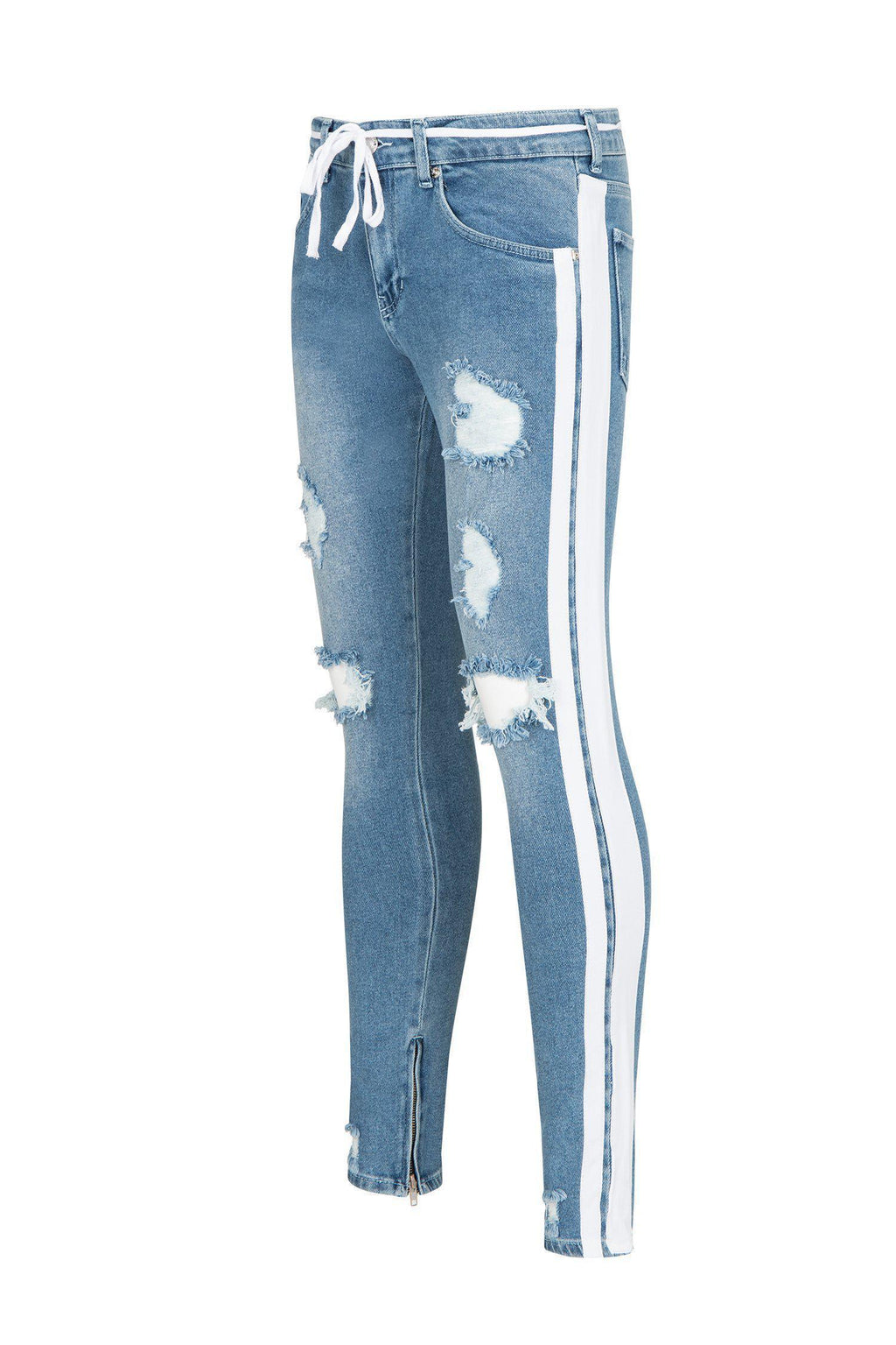 distressed light blue jeans
