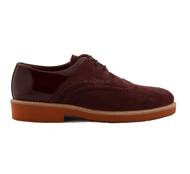 Suede And Patent Wingtip Shoes Burgundy Ron Tomson