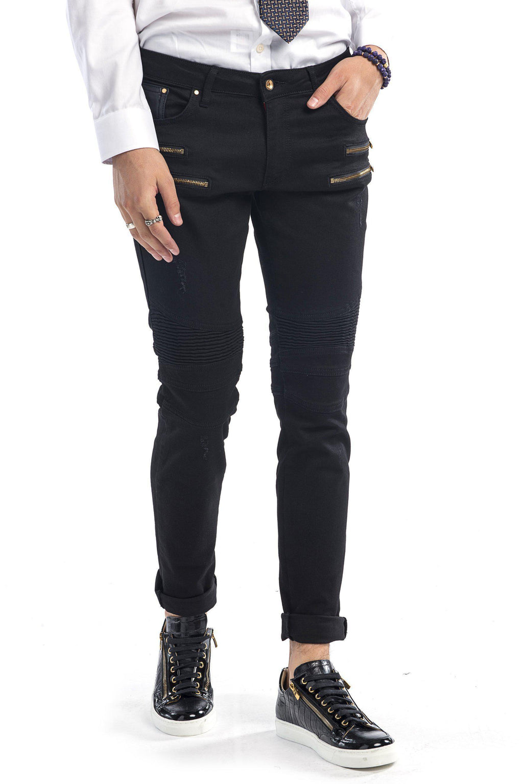 tapered zipper jeans