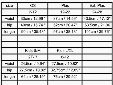 Sizing Chart And Information For Purple Pineapple Apparel Boutique