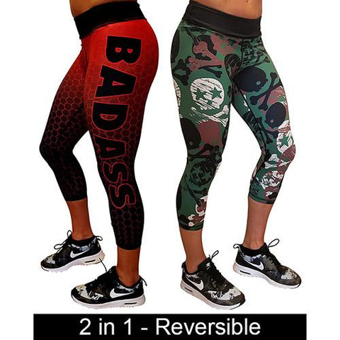 reverse badass skull camo leggings