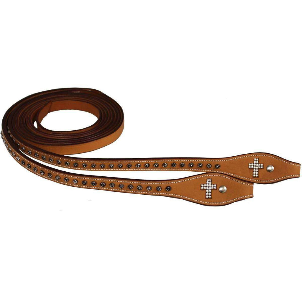 Tahoe Crystal Cross Leather Split Reins with Sunspots – Tack Wholesale
