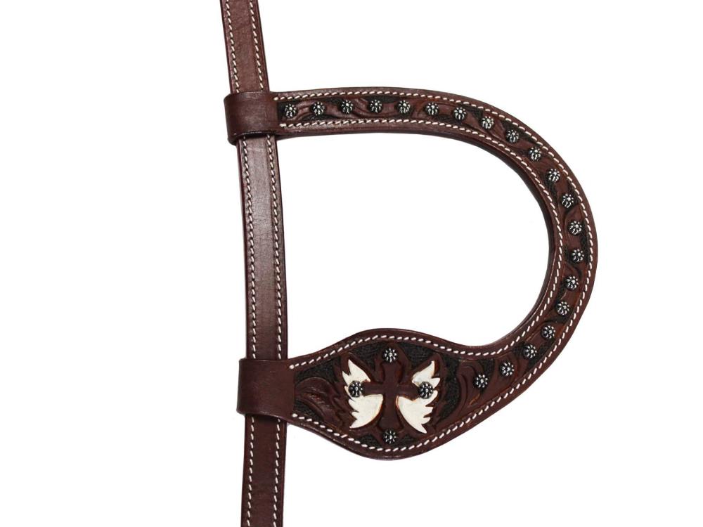 Tahoe Tack Show Spotted Cross with Wings Leather Western Slip Ear Head ...
