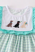 Green plaid dog embroidery girl set