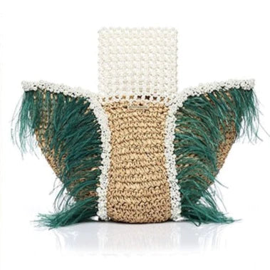 Teresa Tassel Straw Bag with Pearl Beads Handle - watereverysunday