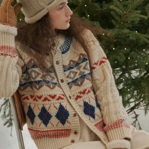 Gabbie Vintage Fair Isle Cable Knit Cardigan - watereverysunday