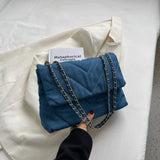 Natalia Chevron Quilted Denim Flap Bags