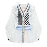 Aveline Checks Vest Patchwork Ruffle Shirt Blouse