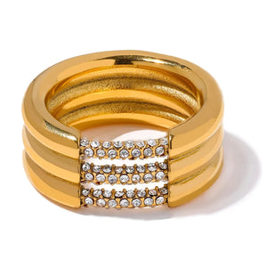 Triple Cubic Zirconia Layer Band Ring - watereverysunday