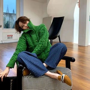 Sorcha Green Twist Cable Knit Vintage Cardigan - watereverysunday