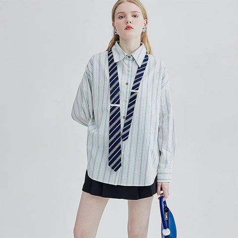 Marithe Striped Shirts with Necktie