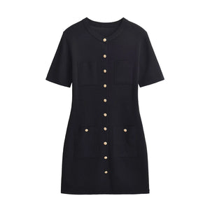 Olivia Retro Button Down Mini Knit Dress - watereverysunday