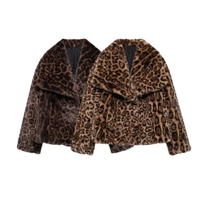 Sonya Big Lapel Faux FurLeopard Coat - watereverysunday