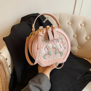Cassia Floral Embroidery Round Mini Bag - watereverysunday