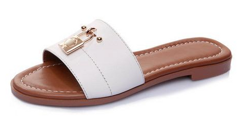 Lock Slide Leather Slipper Sandals