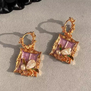 Vintage Pearl Gold Baroque Frame Flower Earrings & Necklace - watereverysunday