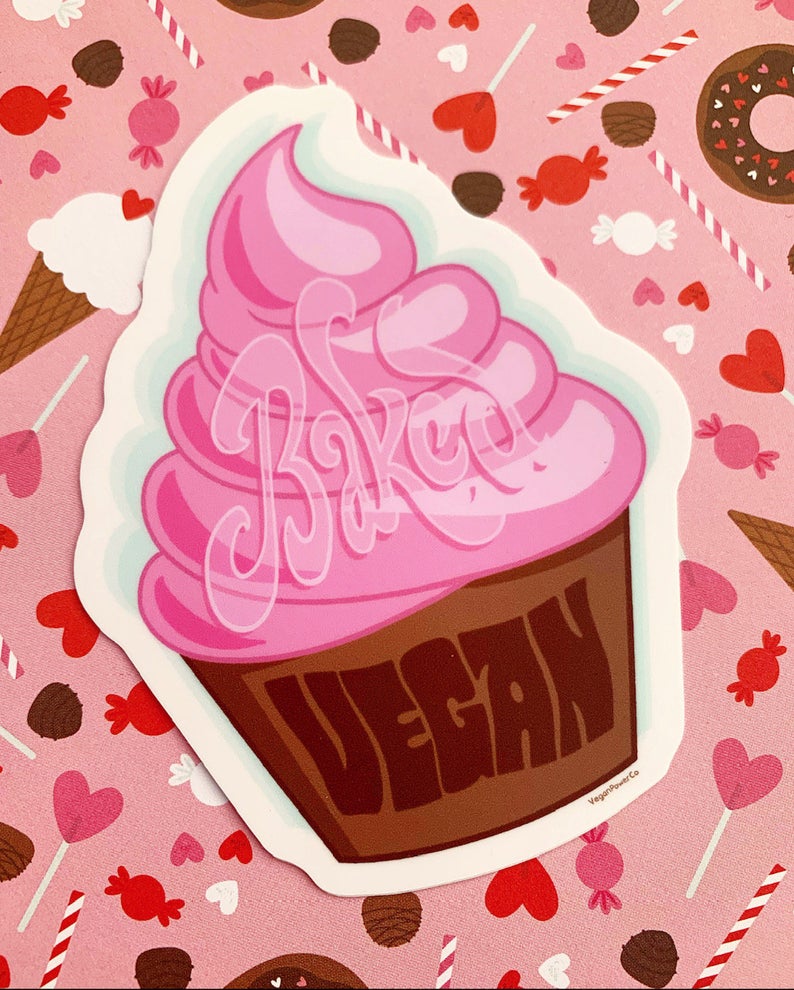 Pink Vegan Cupcake Sticker