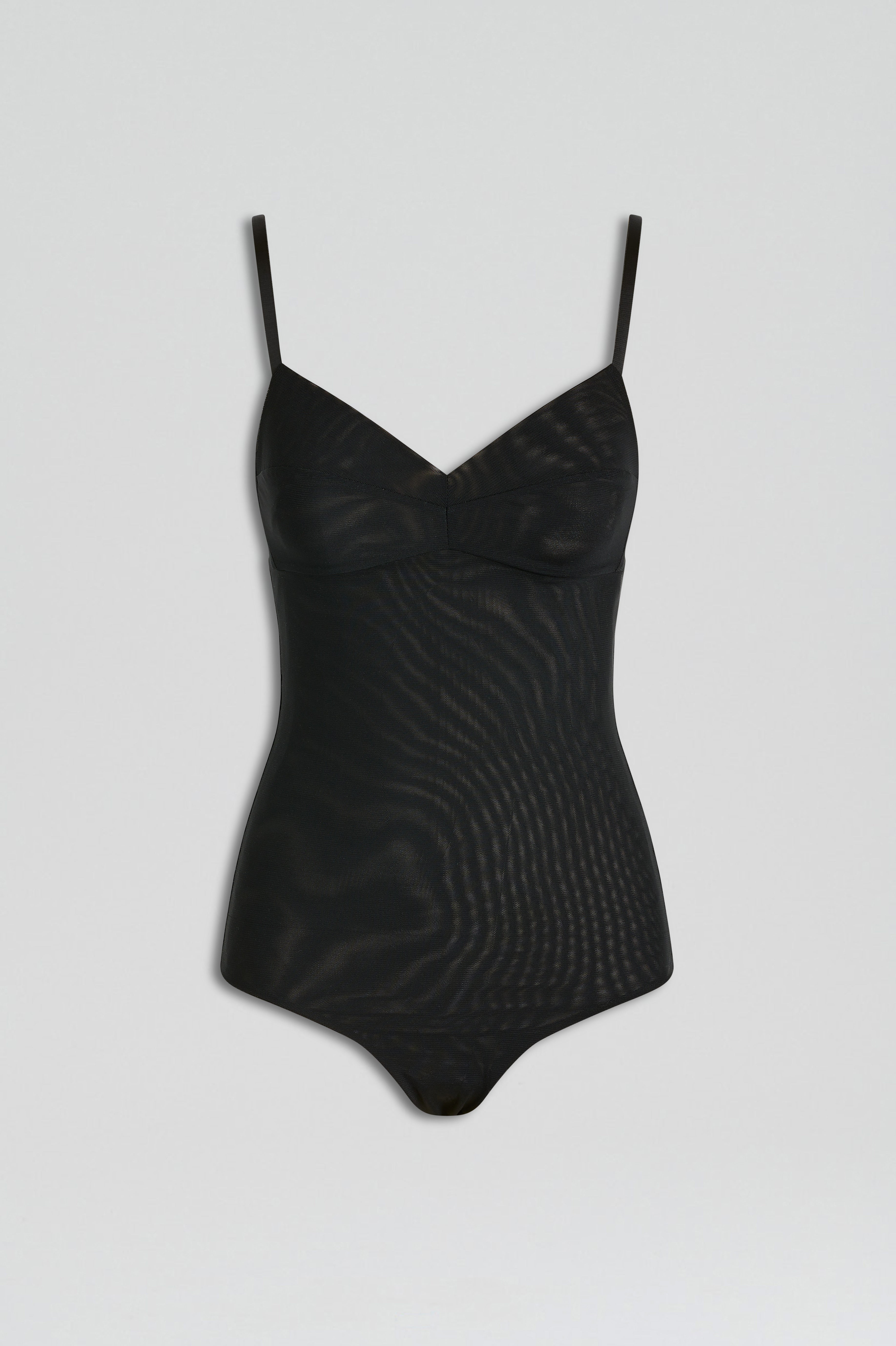 Leotard Bodysuit With Black Mesh Panel