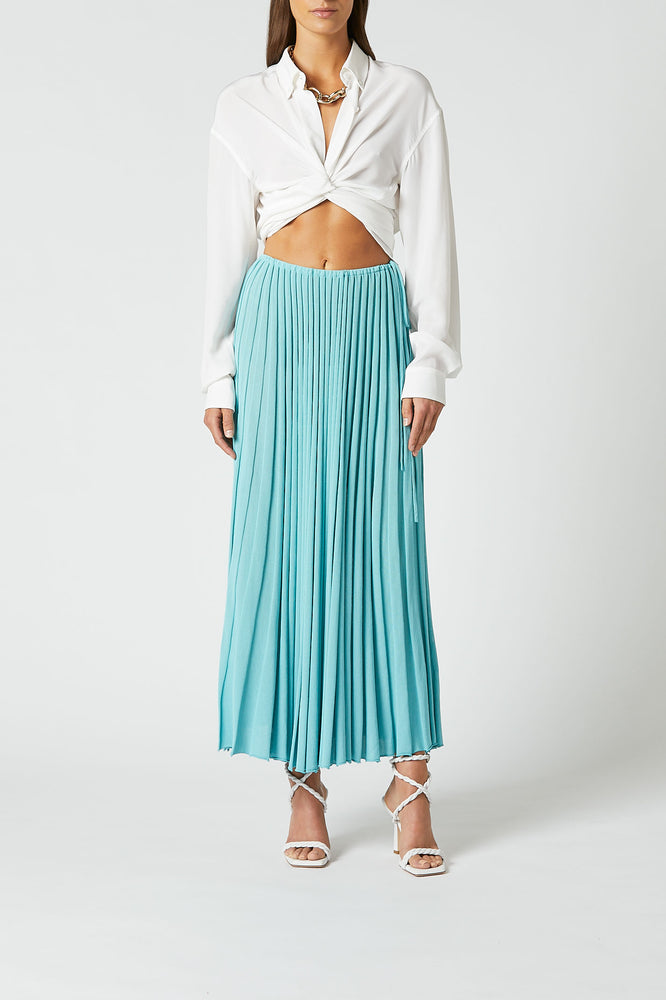Pleated Rib Drawcord Skirt 16 Turquoise Scanlan Theodore Uk 