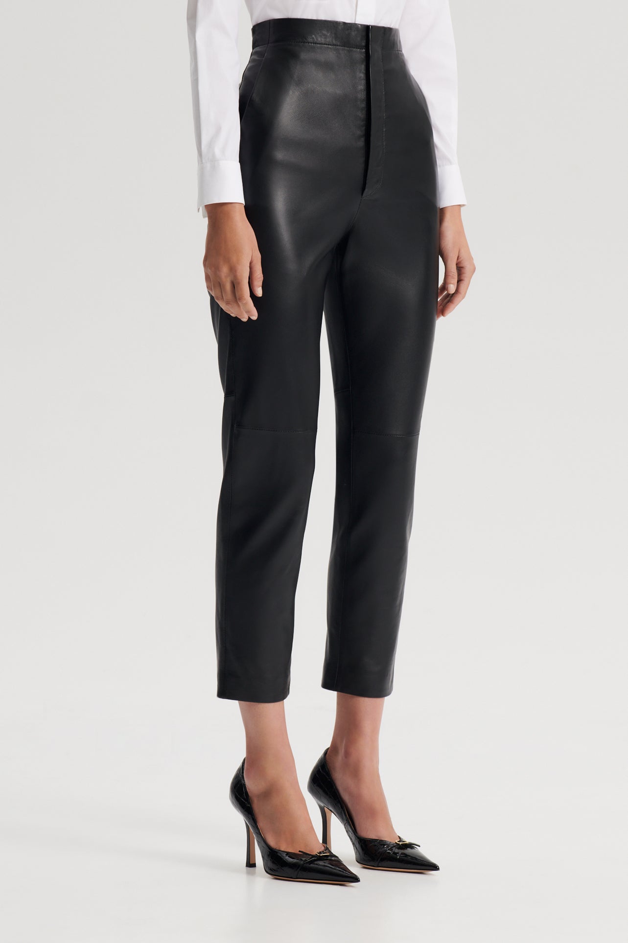 LEATHER SLIM CROP TROUSER - BLACK - Scanlan Theodore