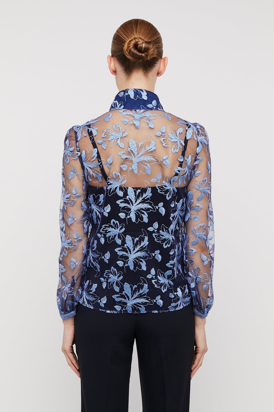 EMBROIDERED TULLE BLOUSE - TURQUOISE.NAVY - Scanlan Theodore