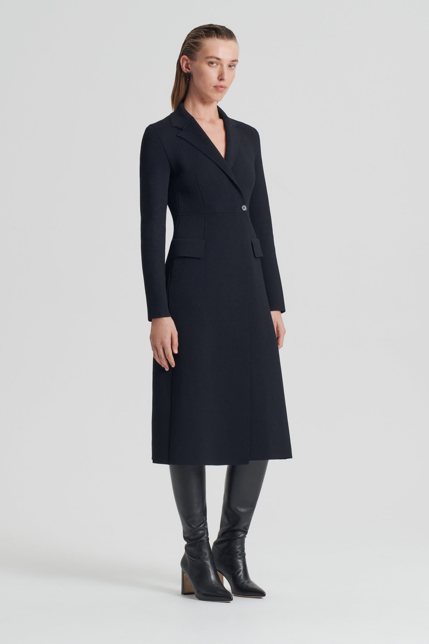 CREPE KNIT TAILORED COAT - BLACK - Scanlan Theodore