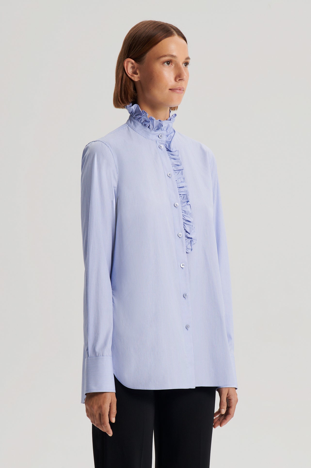 STRIPE RUFFLE TRIM SHIRT - PALE.BLUE - Scanlan Theodore