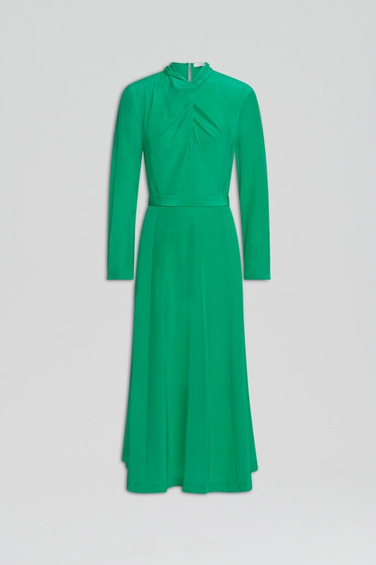 SILK DRAPE NECK DRESS - EMERALD - Scanlan Theodore