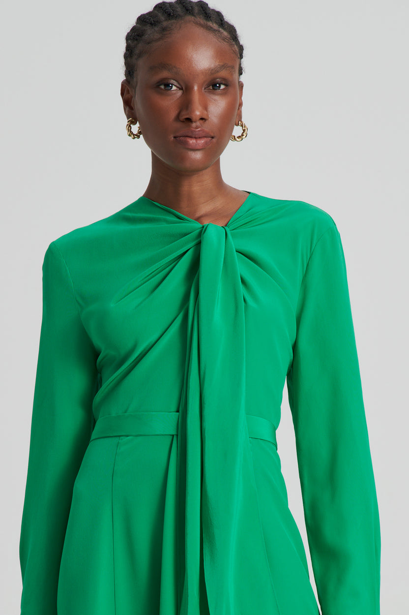 SILK DRAPE NECK DRESS - EMERALD - Scanlan Theodore