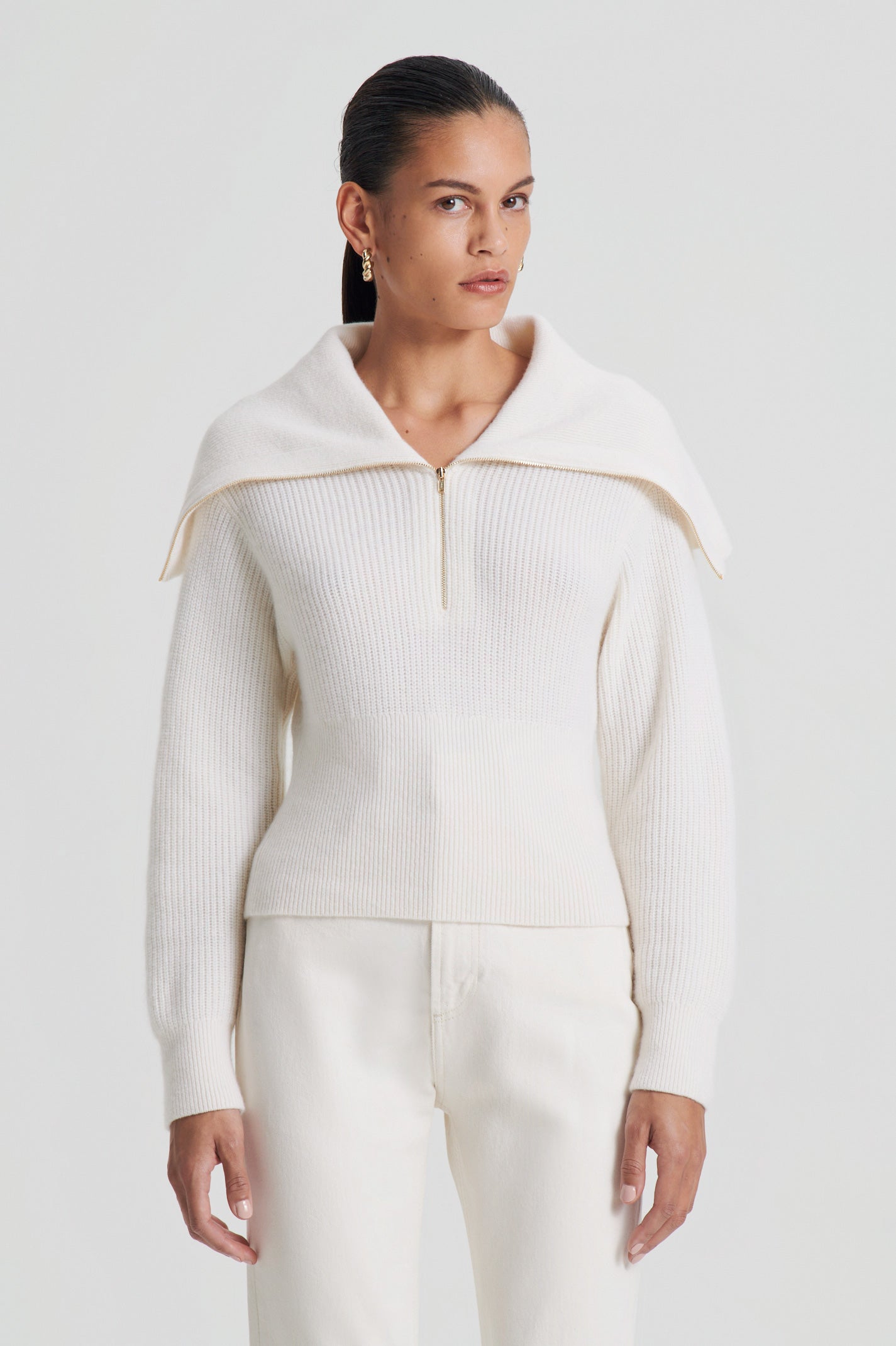 CASHMERE ZIP SWEATER - CHALK - Scanlan Theodore