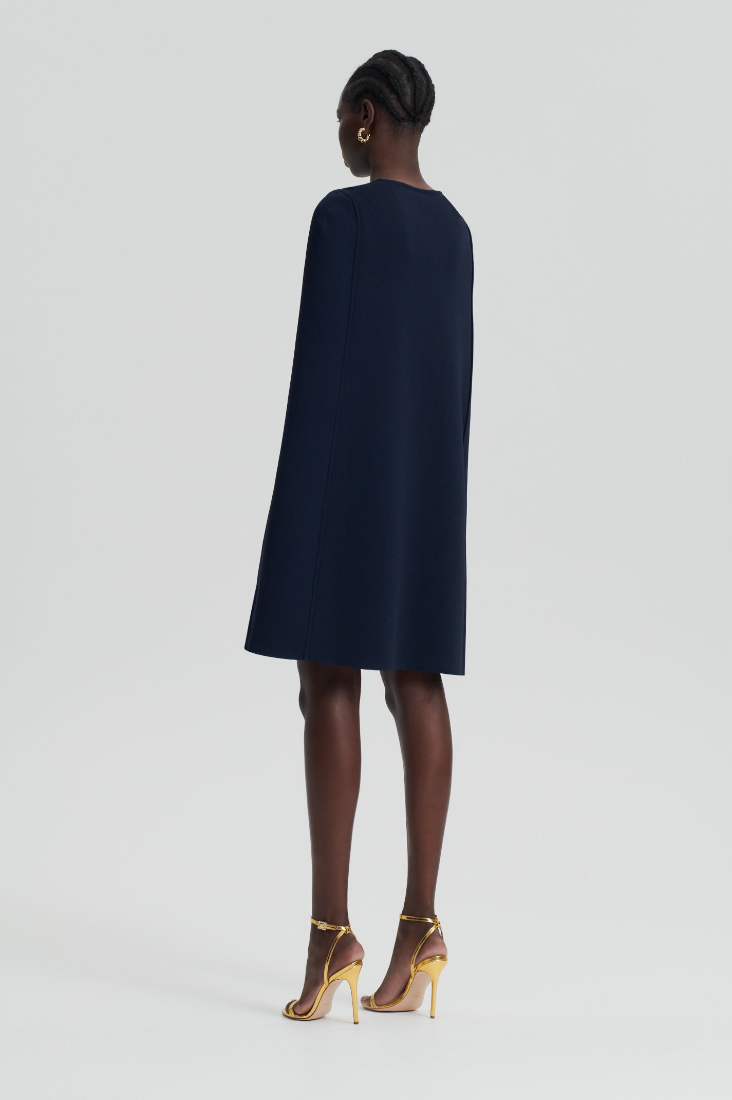 CREPE KNIT CAPE DRESS - NAVY - Scanlan Theodore