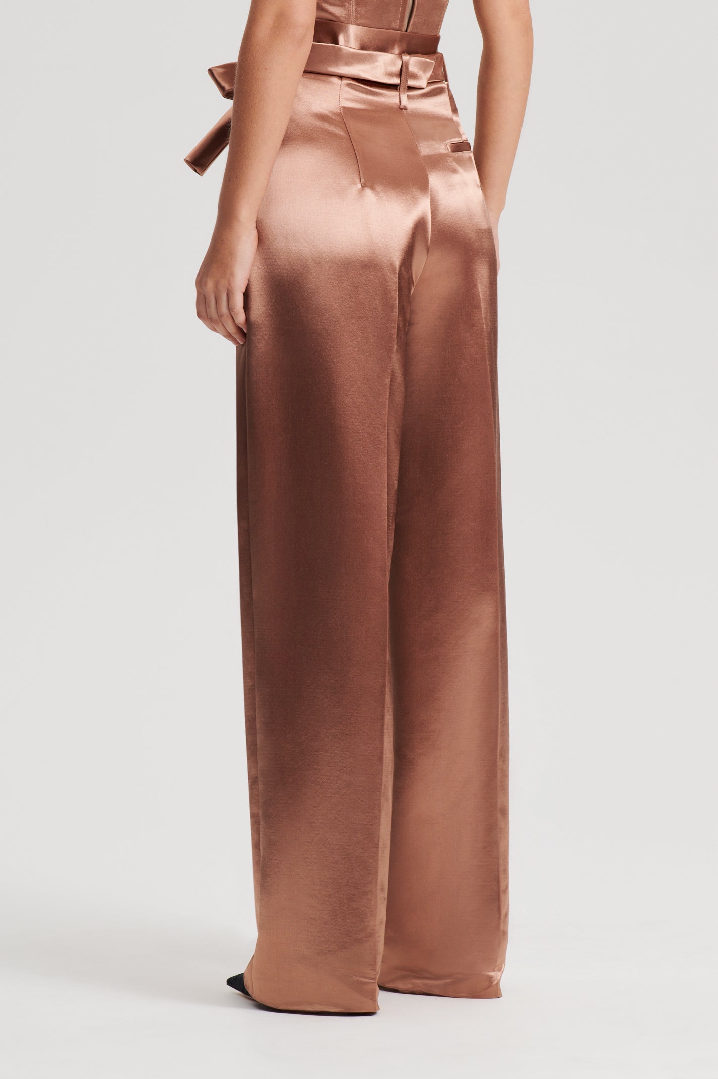 Silk Crêpe Straight Leg Pants with Satin Side Trim